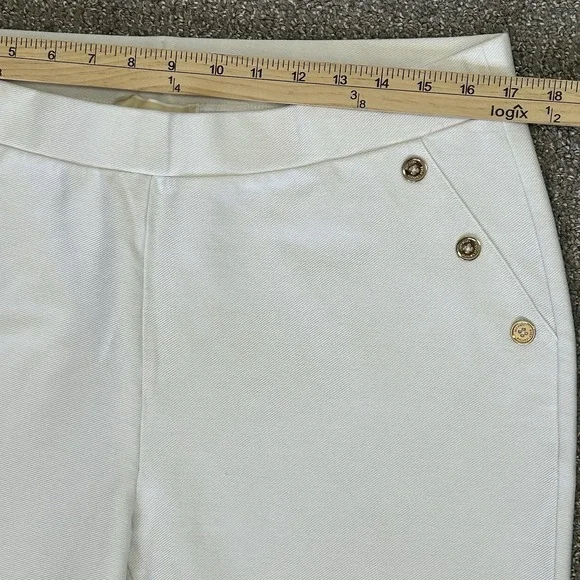 Michael Kors White Pull-On Stretch Pants/Leggings -Women's XL- Gold Buttons - Picture 8 of 10